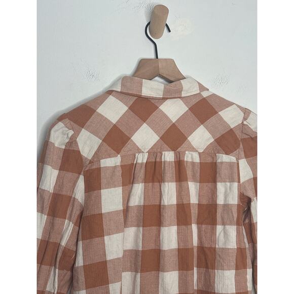 Loft Orange Buffalo Plaid Button Up Down Top Size Small Flannel Fall Pumpkin - Picture 8 of 9